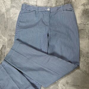 Women's Blue and White Striped Ankle Pants